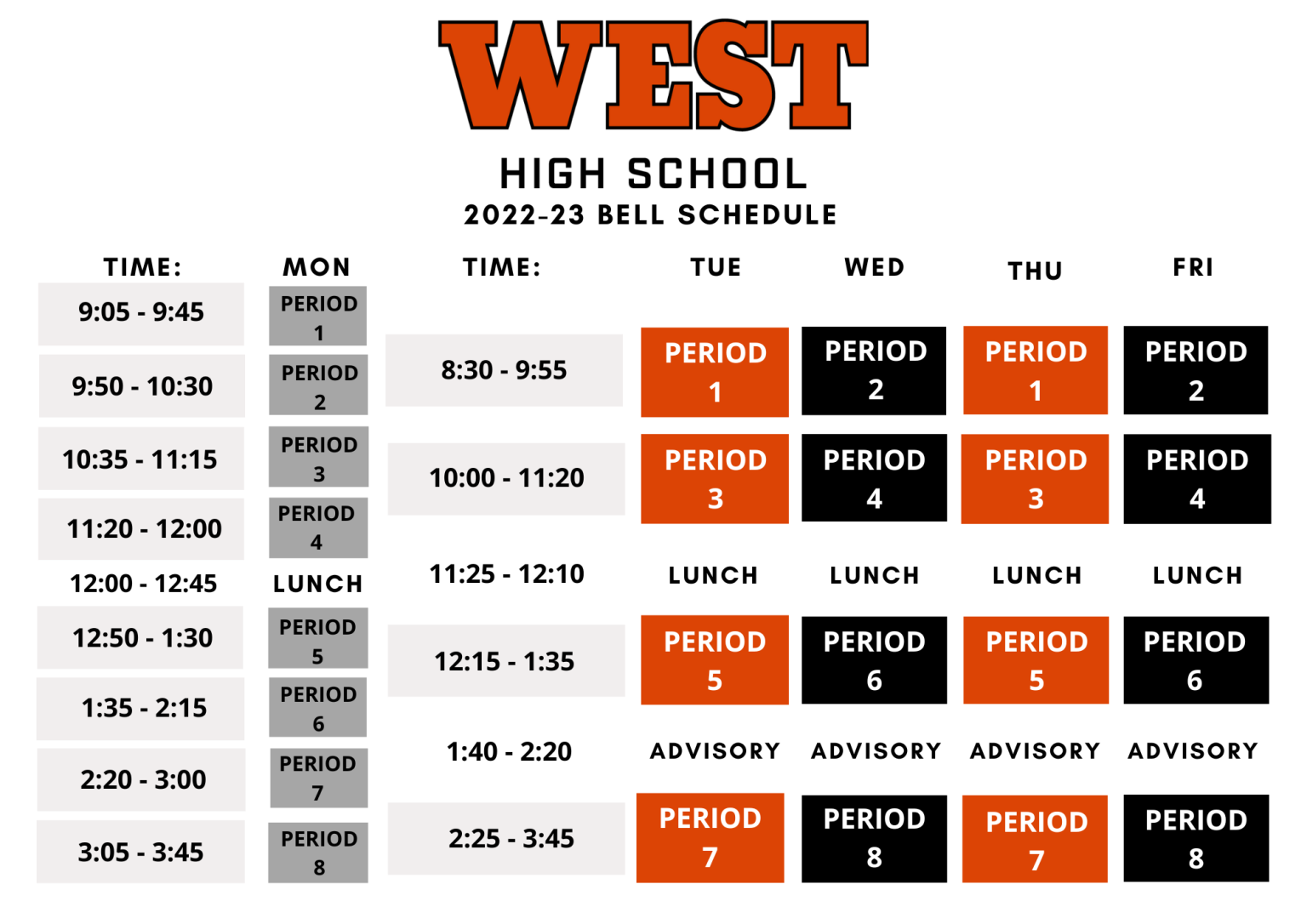 West » Bell & Bus Schedule