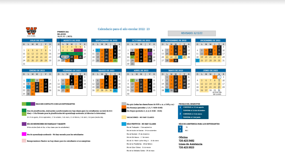 West » 2022 23 West HS Parent/Family Calendar